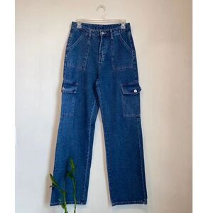 And Now This dark Wash Straight Wise Leg Cargo Utility Jeans 28